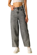 Hubberholme Women Washed Cotton Mom Fit High- Rise Jeans 18 Black