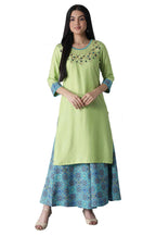 Green Embroidered Solid Kurta-Culottes Set