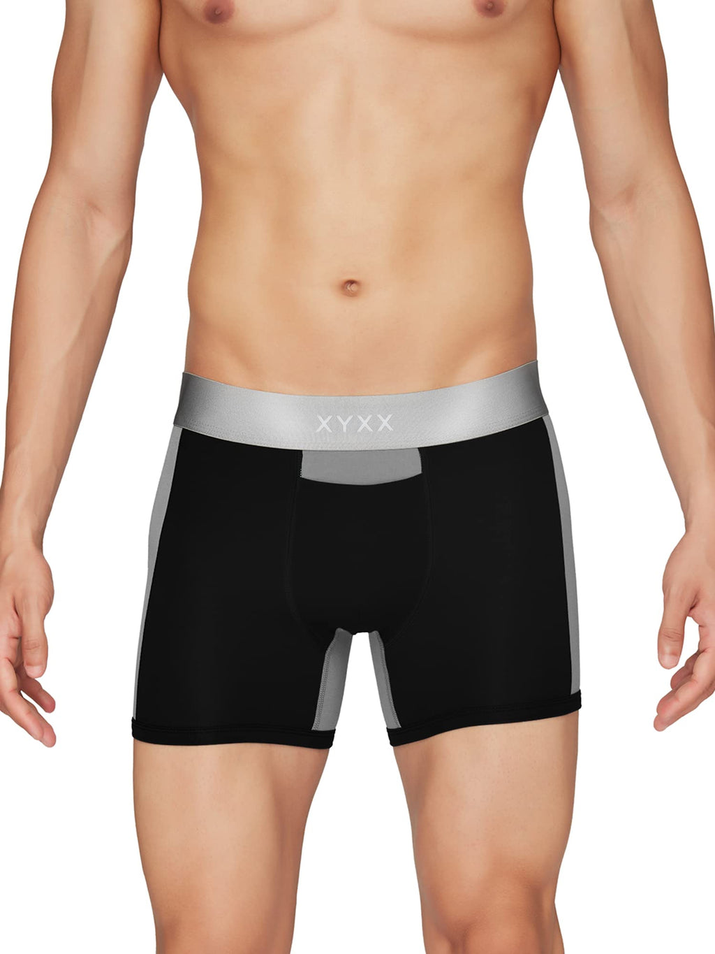 XYXX Mens Underwear Dualist IntelliSoft Antimicrobial Micro Modal Trunk Pack of 3 (Black & Steel Grey ; Black Iris & Brilliant