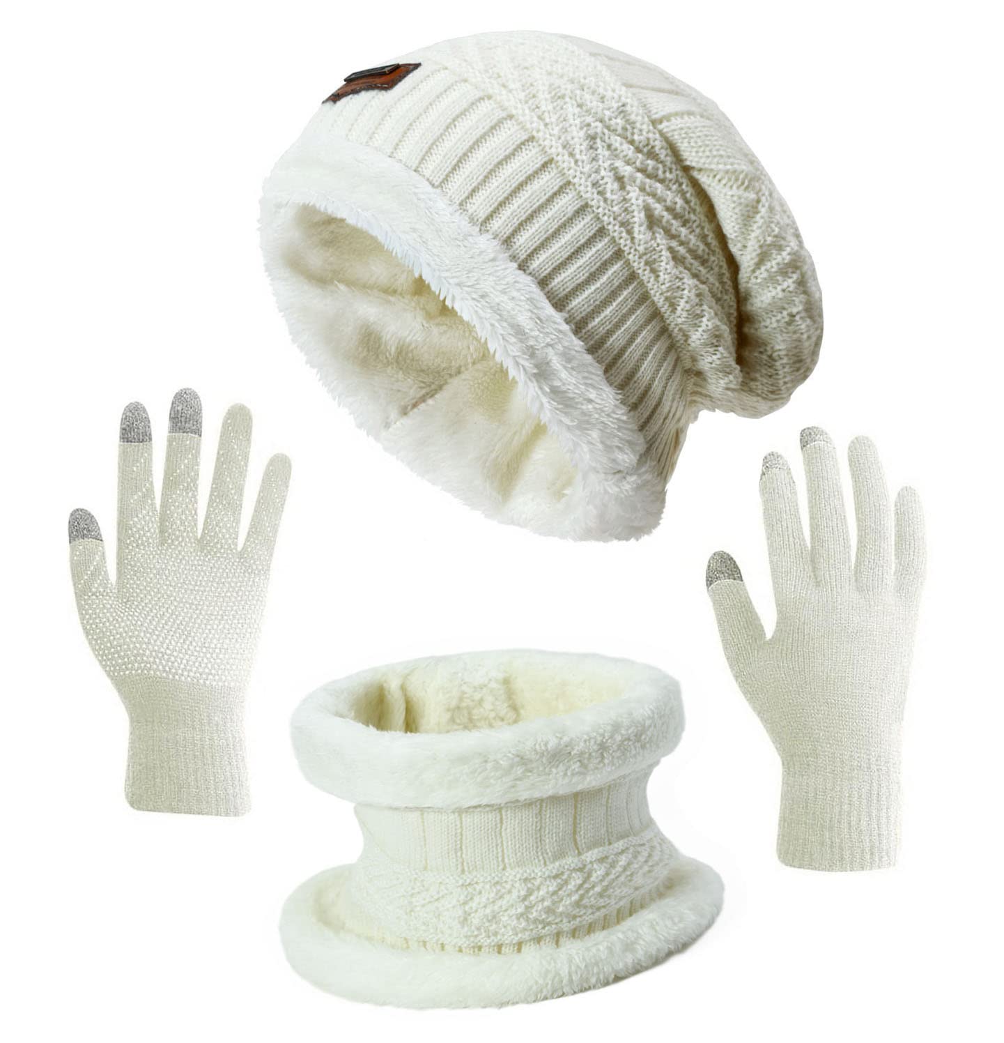 HINDAWI Winter Beanie Hat Scarf Gloves for Women Slouchy Snow Knit Skull Cap Infinity Scarf Touch Screen Mittens