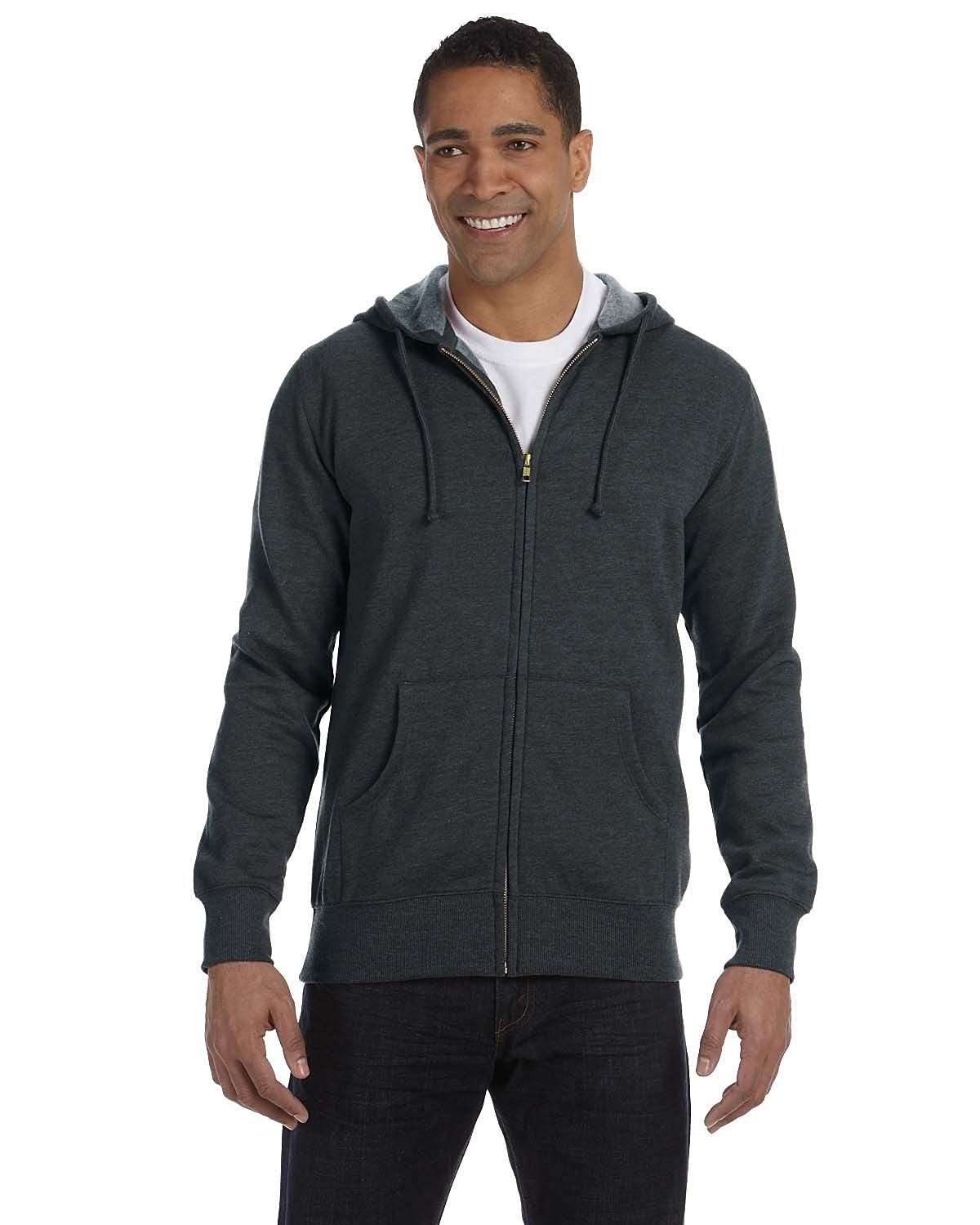 Mens OrganicRecycled Heathered Full-Zip Hooded Sweatshirt - BERRY - S(D0102H7ZL26)
