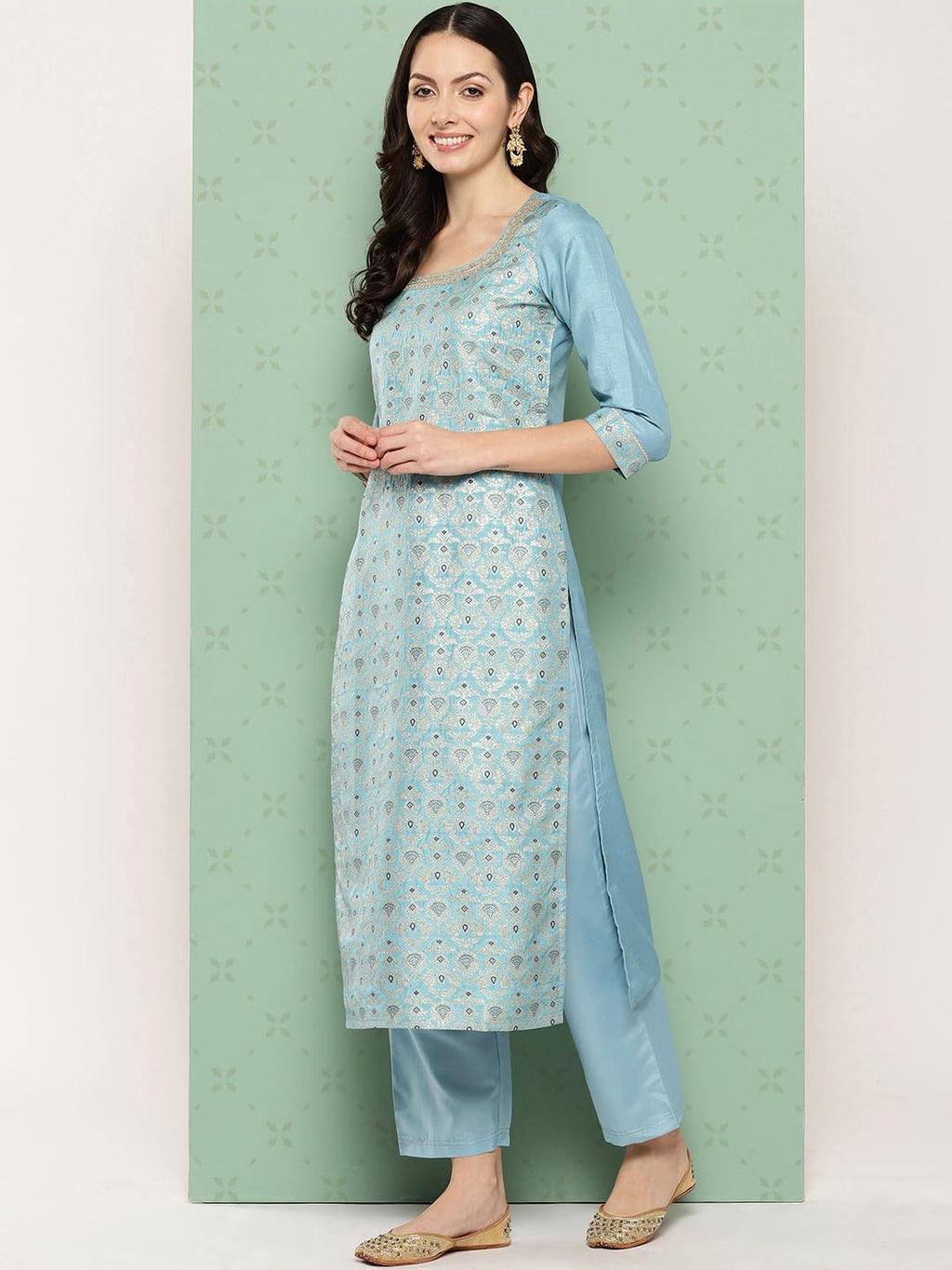 Libas WomenS Silk Blend Kurta Sets (48103_Blue