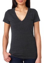 Ladies Triblend Short-Sleeve Deep V-Neck T-Shirt - BLUE TRIBLEND - S(D0102H7WBMX)