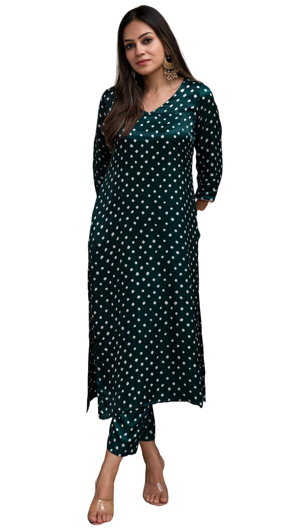 ANNI DESIGNER Womens Rayon Blend Straight Bandhani Printed Kurta with Pant (PRANTIKA Green_XL_Green_X-Large)