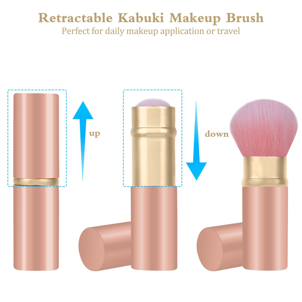 Falliny Retractable Kabuki Makeup Brush, Travel Face Blush Brush, Portable Powder Brush with cover for Blush, Bronzer, Buffing,