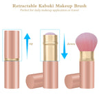 Falliny Retractable Kabuki Makeup Brush, Travel Face Blush Brush, Portable Powder Brush with cover for Blush, Bronzer, Buffing,