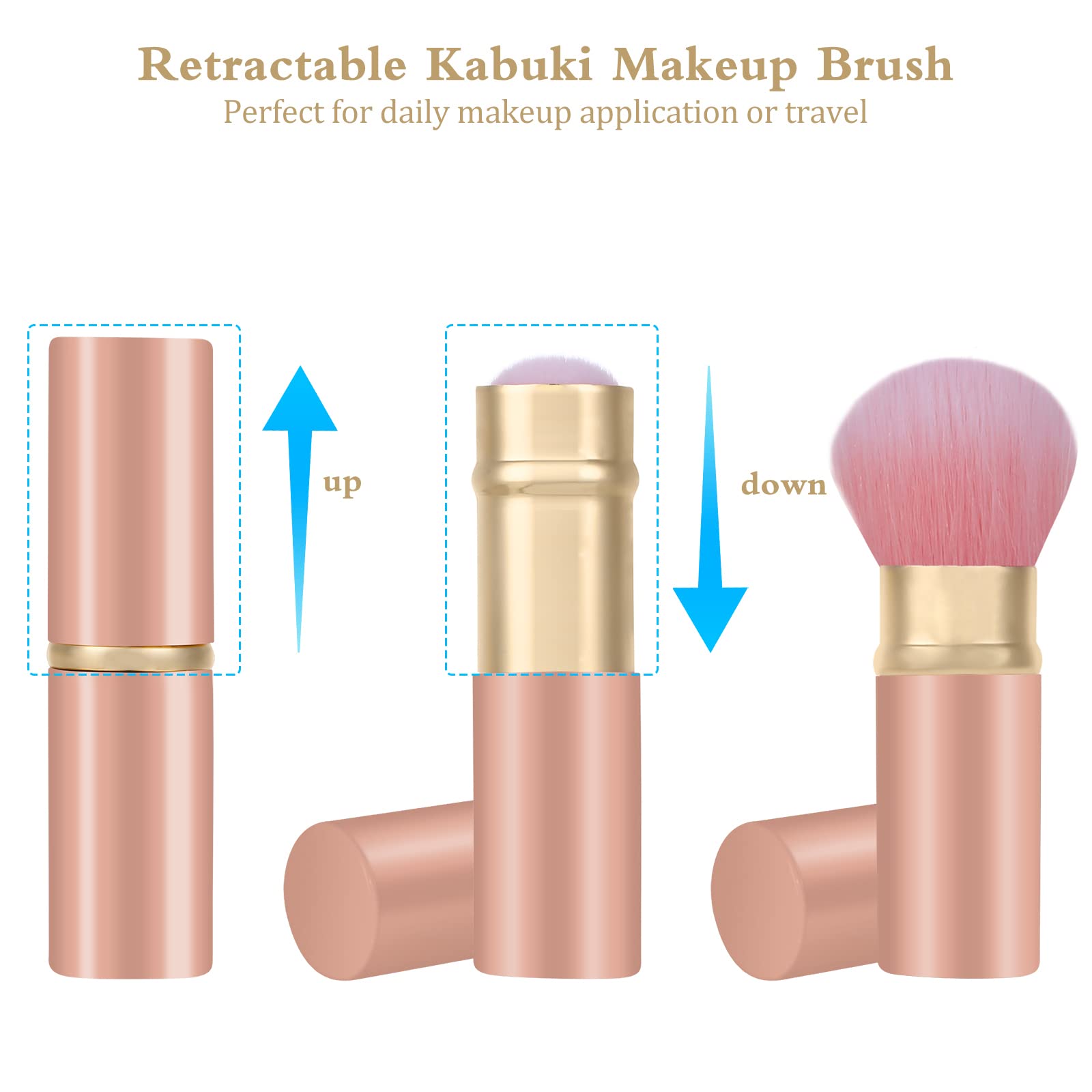 Falliny Retractable Kabuki Makeup Brush, Travel Face Blush Brush, Portable Powder Brush with cover for Blush, Bronzer, Buffing,
