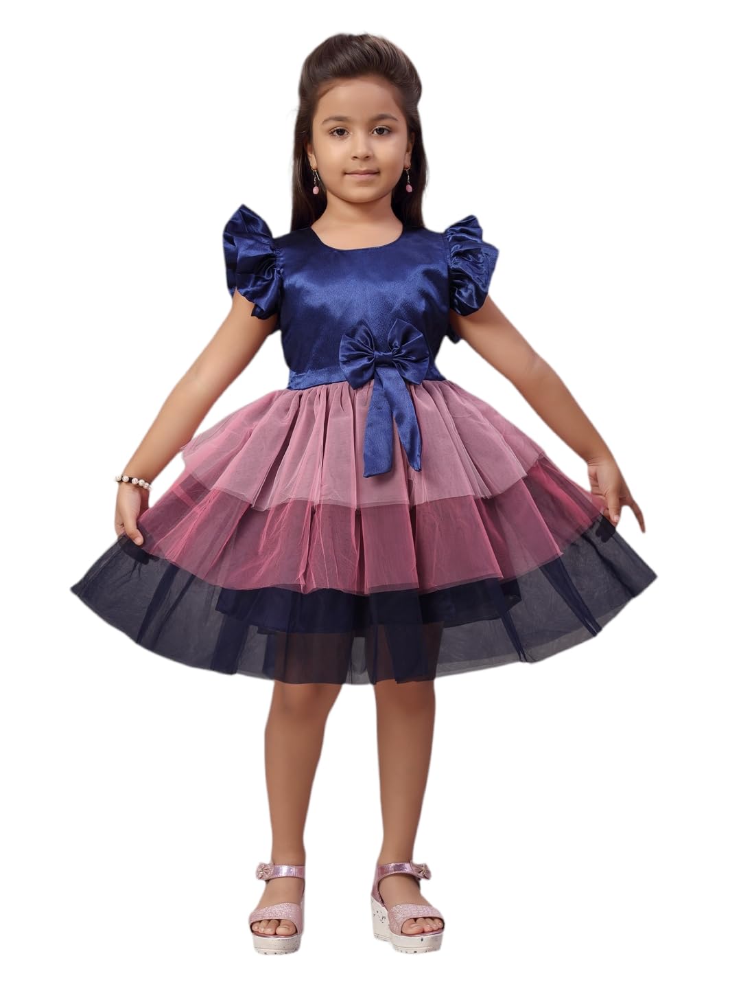 Aarika Girls Navy Blue Color Nylon Frock (JLY_FK_30131_Navy_Blue_18)