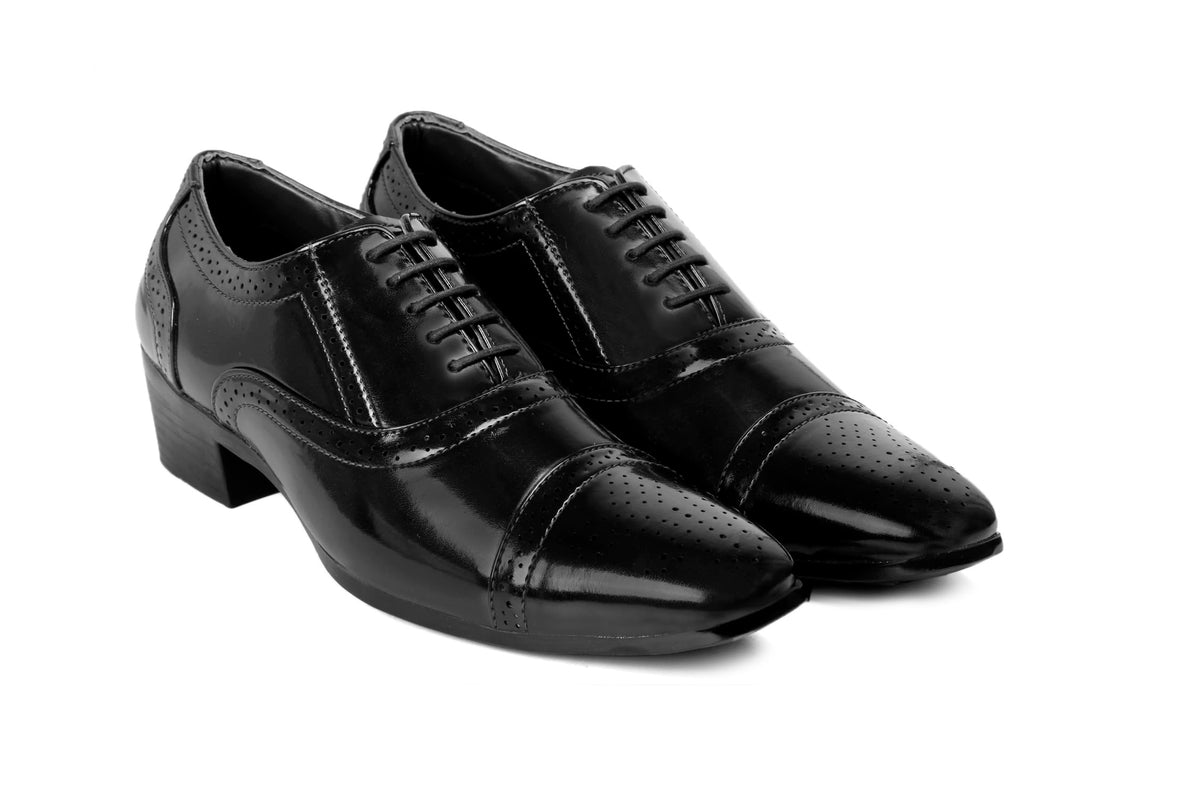 YUVRATO BAXI Mens 2 Height Increasing Synthetic Patent Material Black Formal Brogue, Oxford Shoes with Pu Sole. 9 UK 9