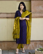 ANNI DESIGNER Womens Rayon Viscose Printed Straight Kurta with Pant & Dupatta (SDF Blue-VKS01_M_Blue_Medium)