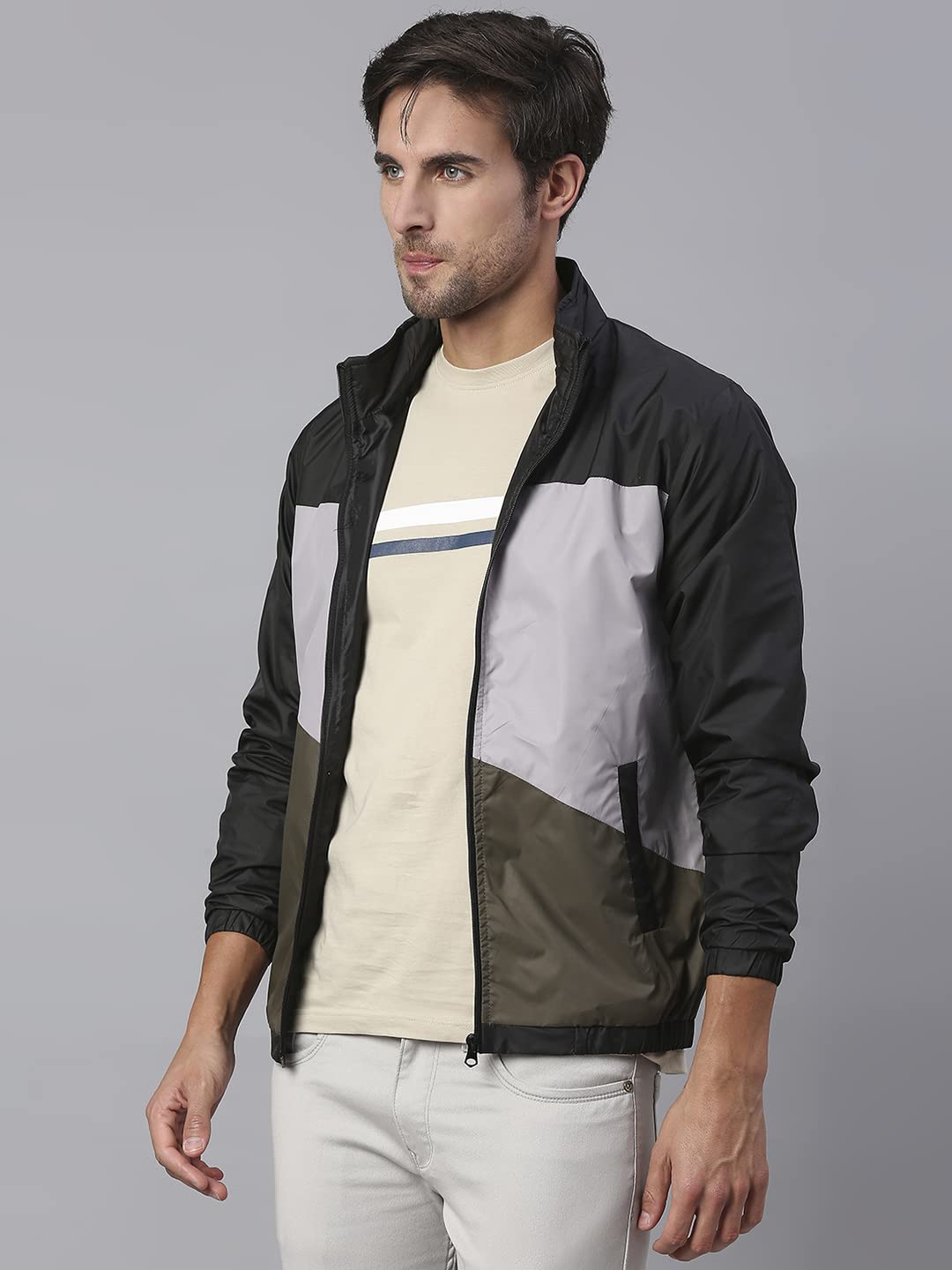 Dennis Lingo Polyester Regular Fit Full Sleeves MenS Color Block Shell Jacket With 2 Pockets - Lightweight Casual Winterwear Fo