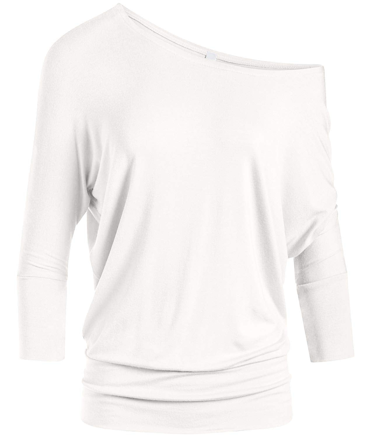 Womens Jersey Off the Shoulder Sweater Top Round Scoop Neck,Ivory,3X