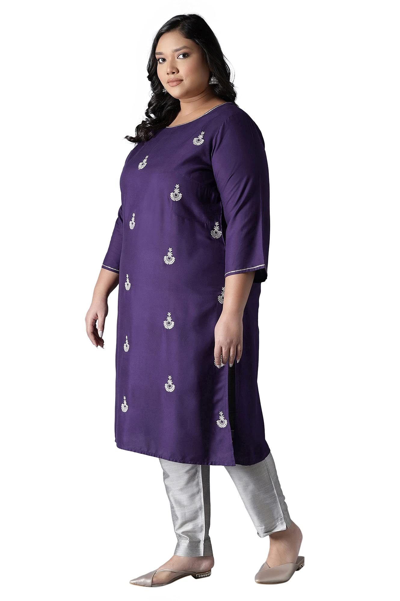 W For Woman Women Viscose Straight Kurta With Buti Embroidery