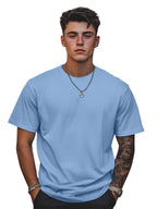 Veirdo Men's Cotton Short Sleeve Round Neck Oversized Fit Solid T-Shirt Men
