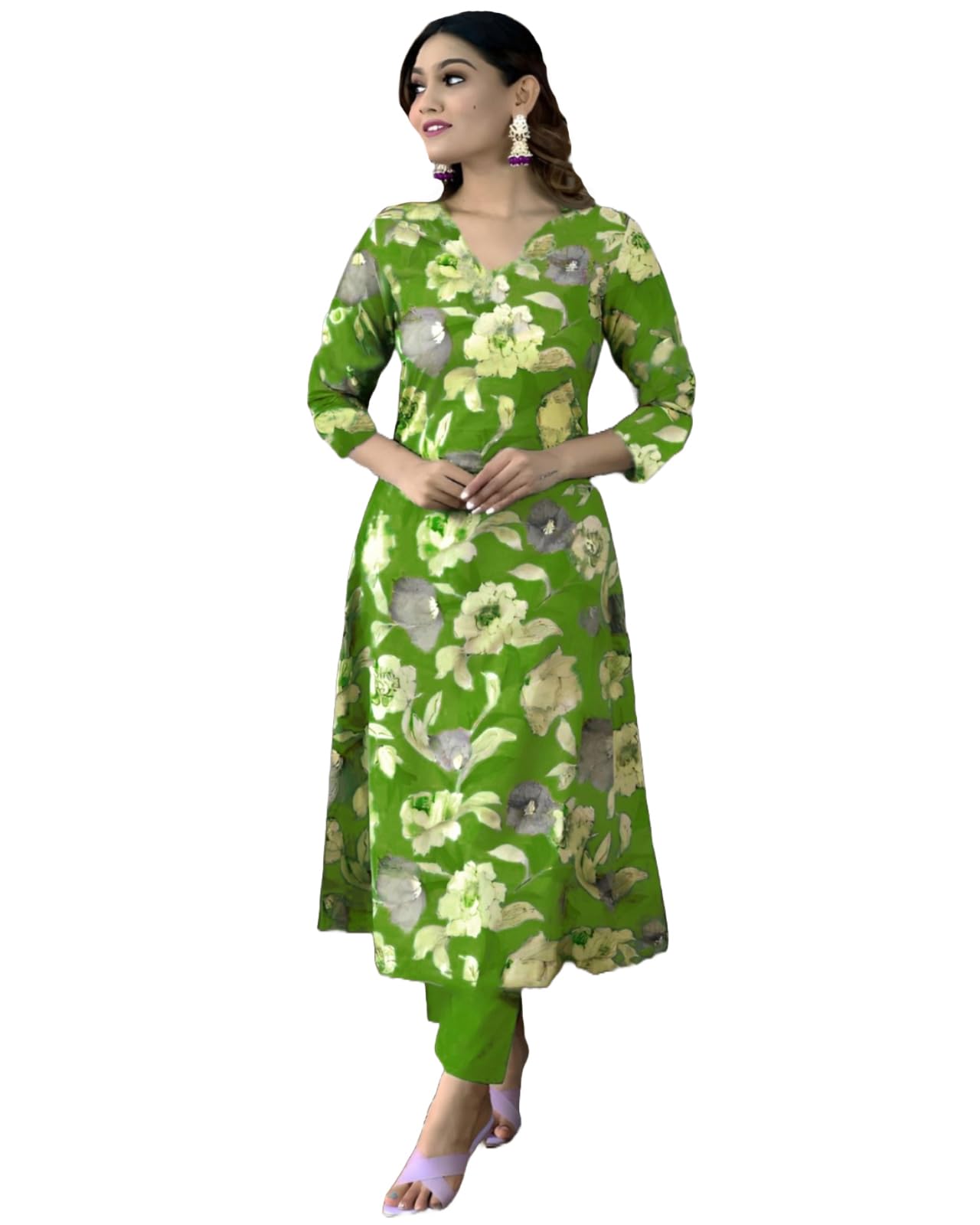 ANNI DESIGNER Womens Cotton Blend Straight Printed Kurta with Pant (DHUN Green_L_Green_Large)