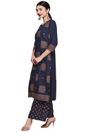 Ziyaa Women'S Navy Blue Rayon Straight Kurta And Palazzo Set(Zikury3718Andpl)