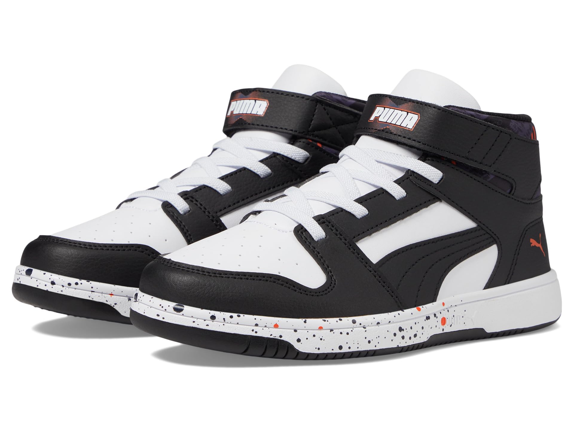 PUMA Rebound Layup Mid Hook and Loop Sneaker, White Black-Galactic Gray, 13 US Unisex Little Kid