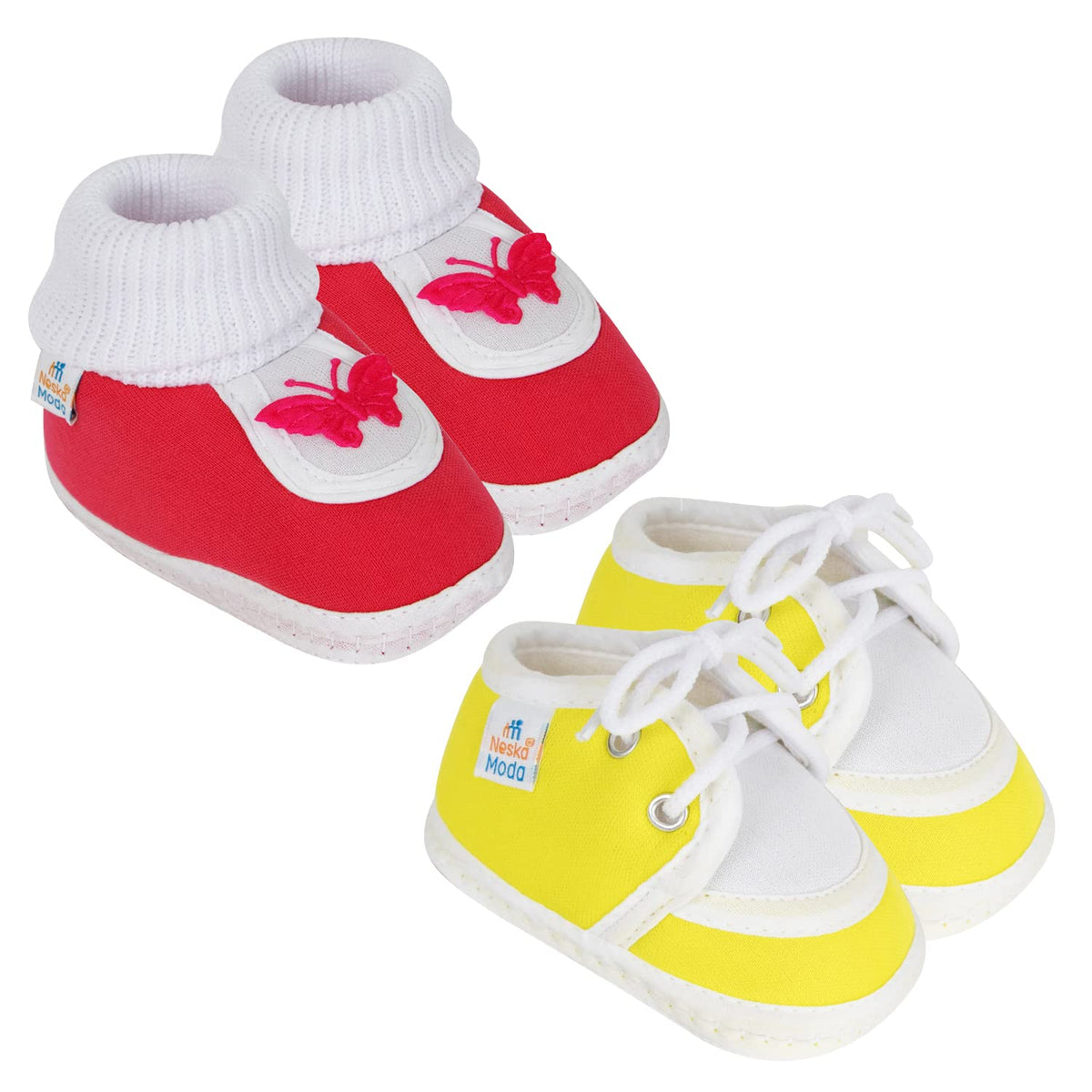 Neska Moda 0 To 6 Months Baby Boys & Baby Girls Cotton Lace Shoes/Booties (Yellow,Red) Bt380Andbt1139 0-6