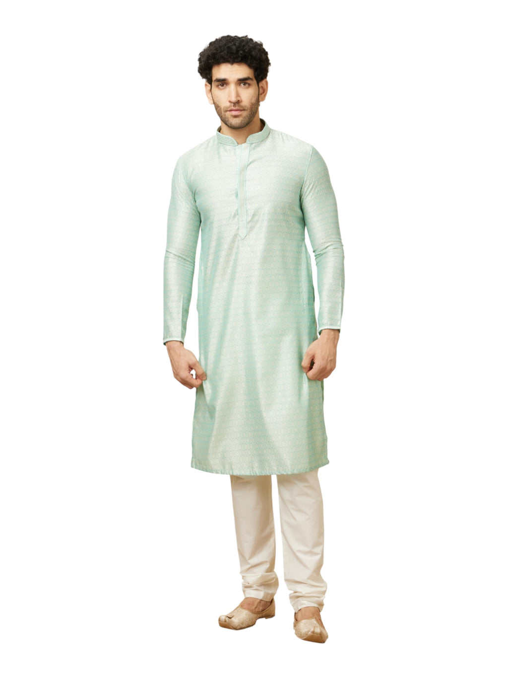 Manyavar MenS Silk Blend Other Kurta Pyjama (Cposk433_Aqua Blue_Xl)