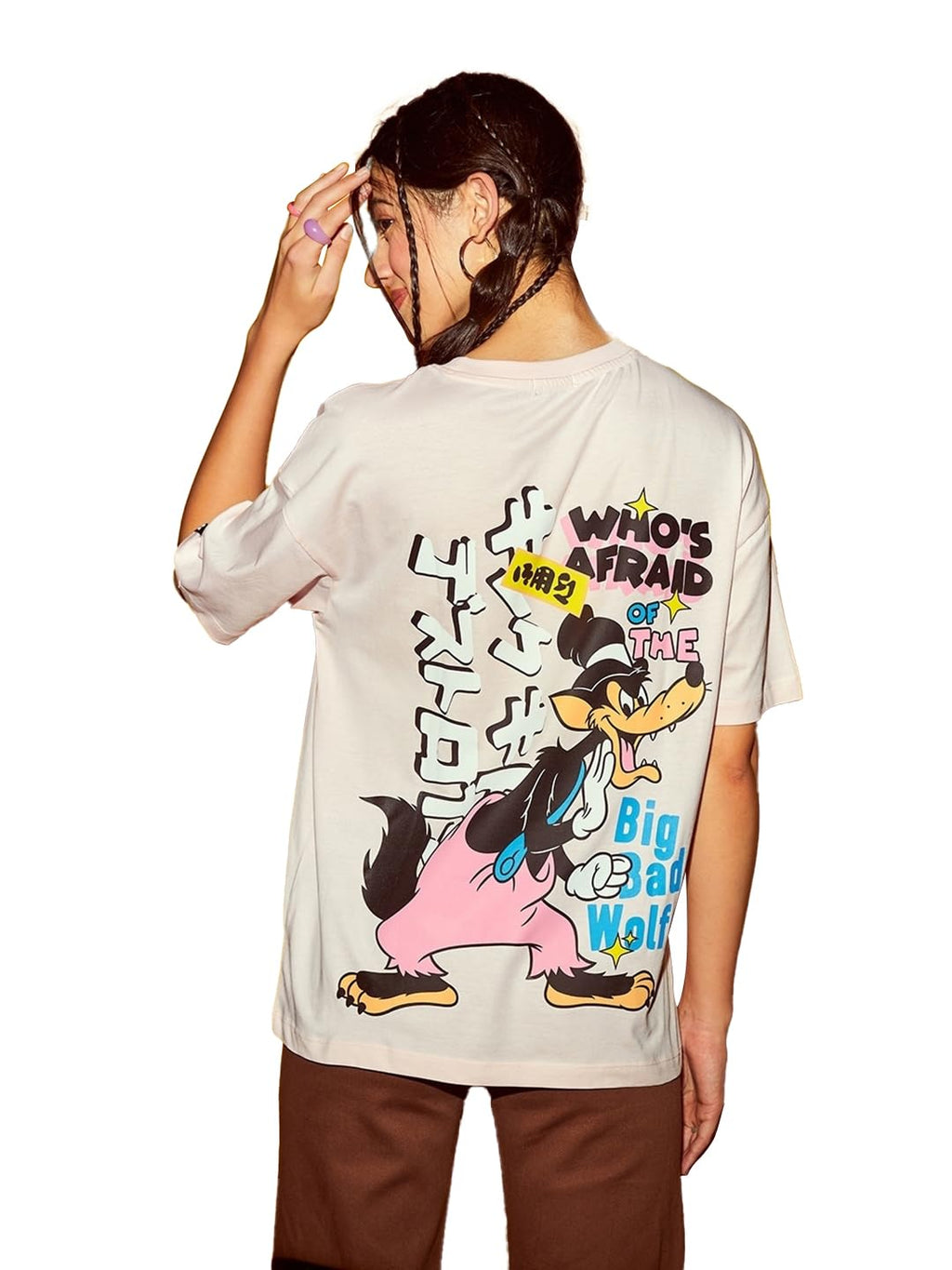 Bewakoof Official Disney Merchandise Womens Graphic Printed Oversized Fit Half Sleeve Round Neck Cotton Jersey T-Shirt_ 624622 