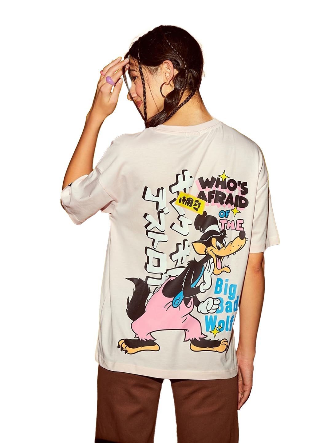 Bewakoof Official Disney Merchandise Womens Graphic Printed Oversized Fit Half Sleeve Round Neck Cotton Jersey T-Shirt_ 624622 