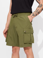 The Souled Store Solids: Military Olive Men and Boys Drawstringed Knee Length Polyester Cargo Shorts