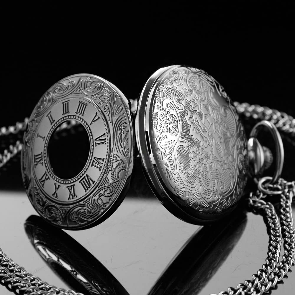 Tiong Roman Numerals Scale Pocket Watch Blue Starry Night Moon Dial Men Pocket Watch with Chain Christmas Graduation Birthday Gi