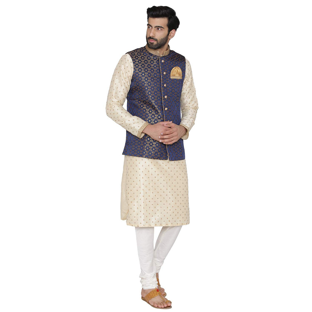 Manyavar MenS Art Silk Jacket (Jac121_Blue_Large)