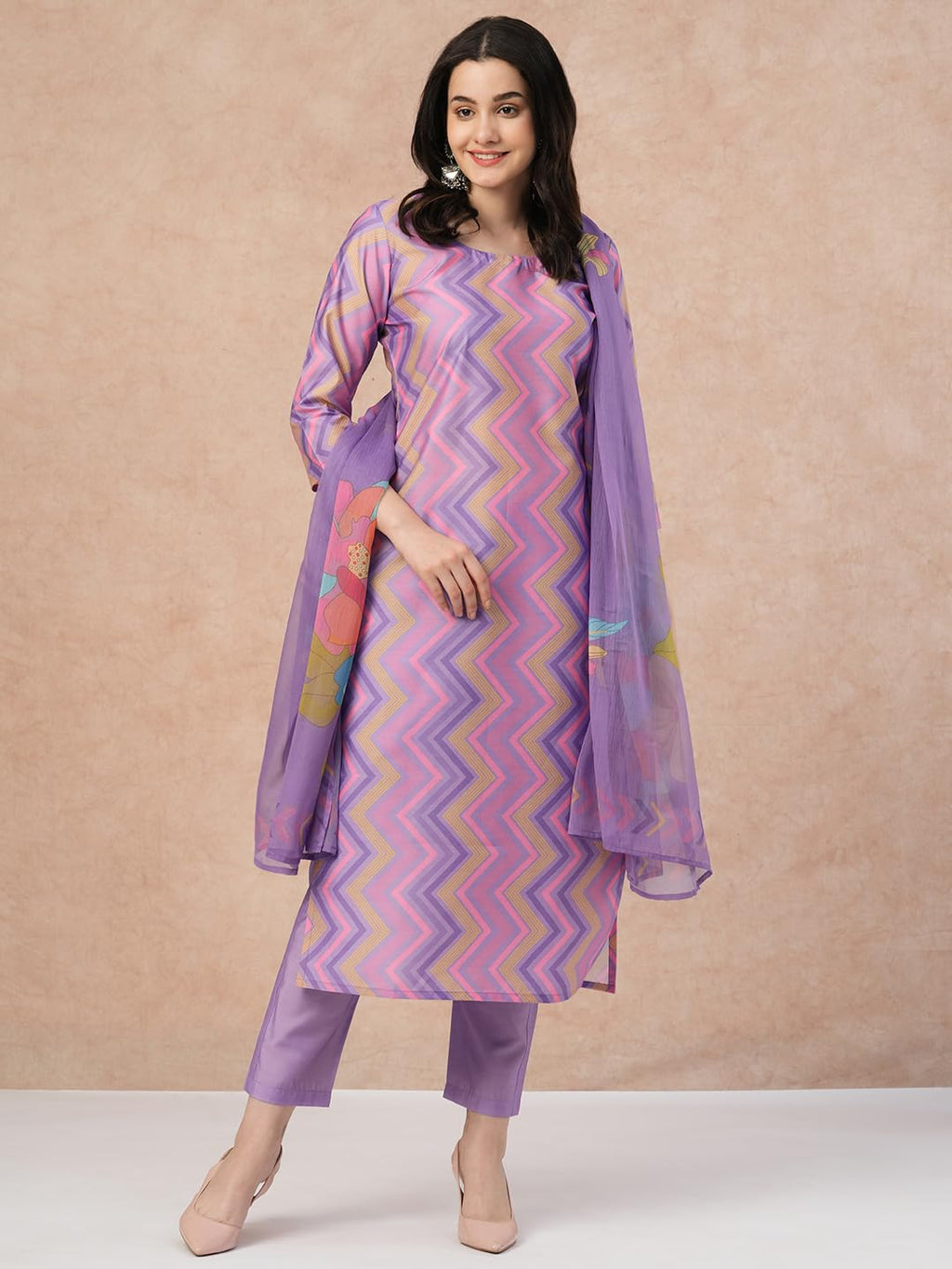 ANNI DESIGNER Women s Rayon Blend Kurta with Trousers and Dupatta, purple, 36