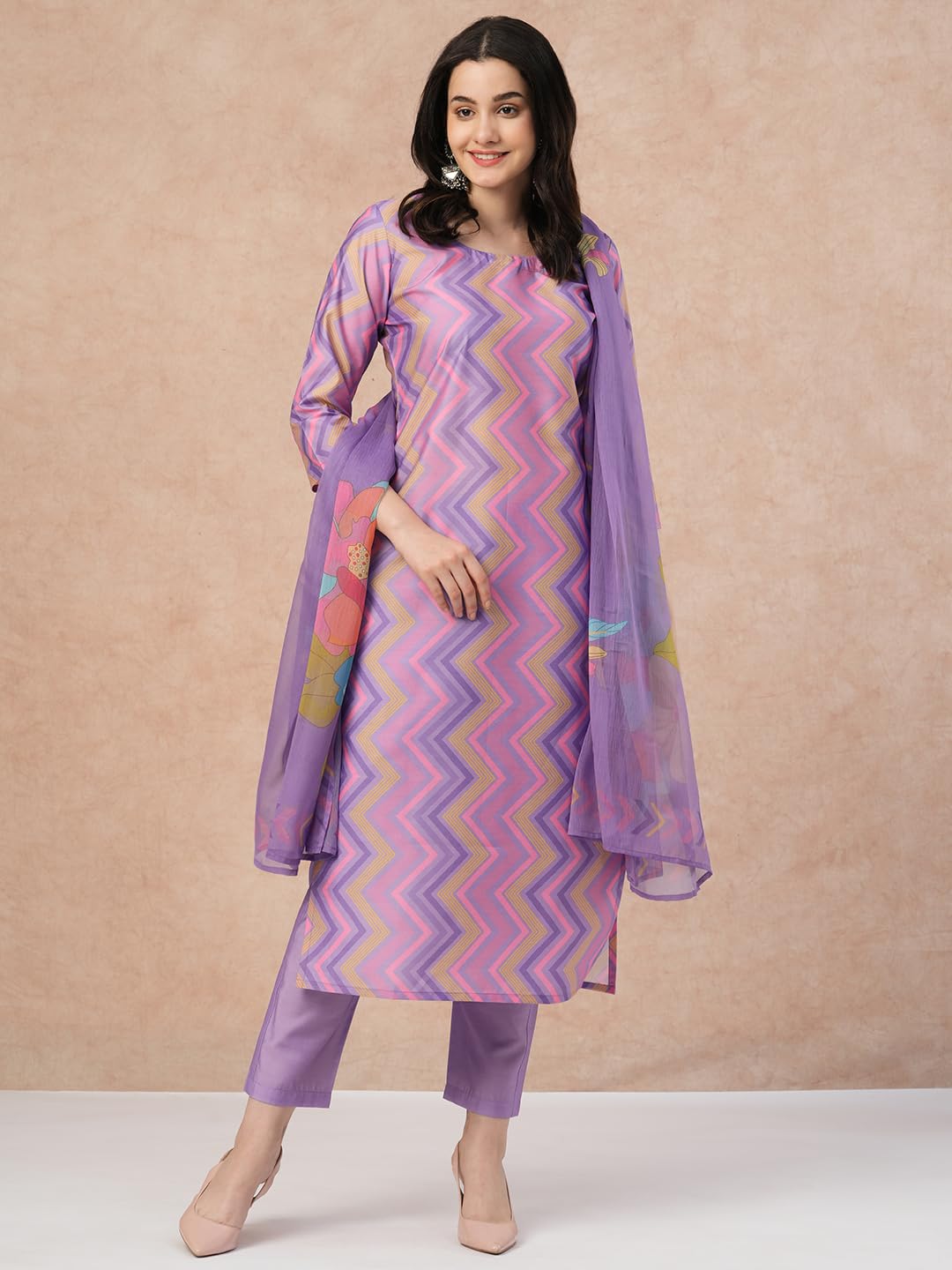 ANNI DESIGNER Women s Rayon Blend Kurta with Trousers and Dupatta, purple, 36