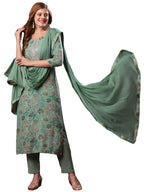 ANNI DESIGNER Womens Rayon Blend Printed Straight Kurta with Pant & Dupatta (VICE Green-VKS03_S_Green_Small)