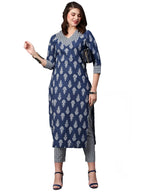 Gosriki Women'S Cotton Blend Traditional Straight Printed Kurta And Pant Set (Shekhra Blue_Xxl-Gs_Blue_Xx-Large)