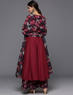 Varanga Women'S Silk Blend Regular Kurta Set (Nv_Vskd31499_Vardup1463_Maroon