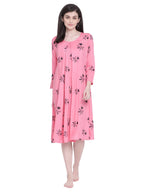 Clovia Womens Rayon Leaf Print Maternity Feeding Short Night Dress (NS1347P14_Pink_M)