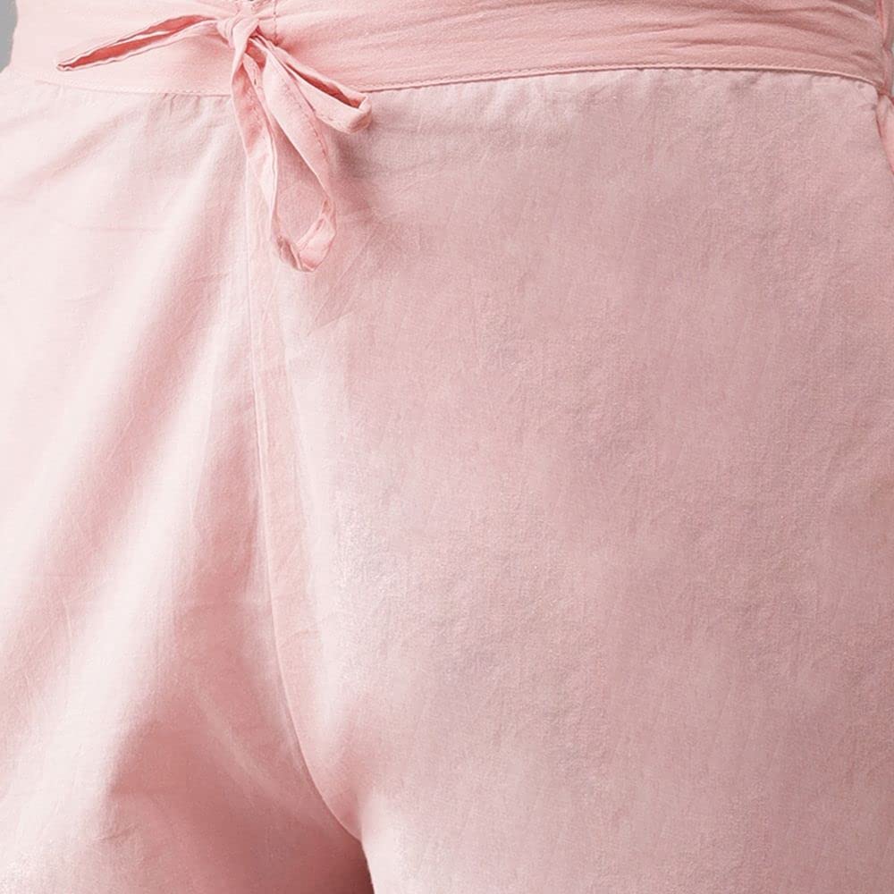 Anubhutee Women'S Pink Yoke Design Regular Gotta Patti Pure Cotton Kurta Suit Set With Palazzos & Dupatta