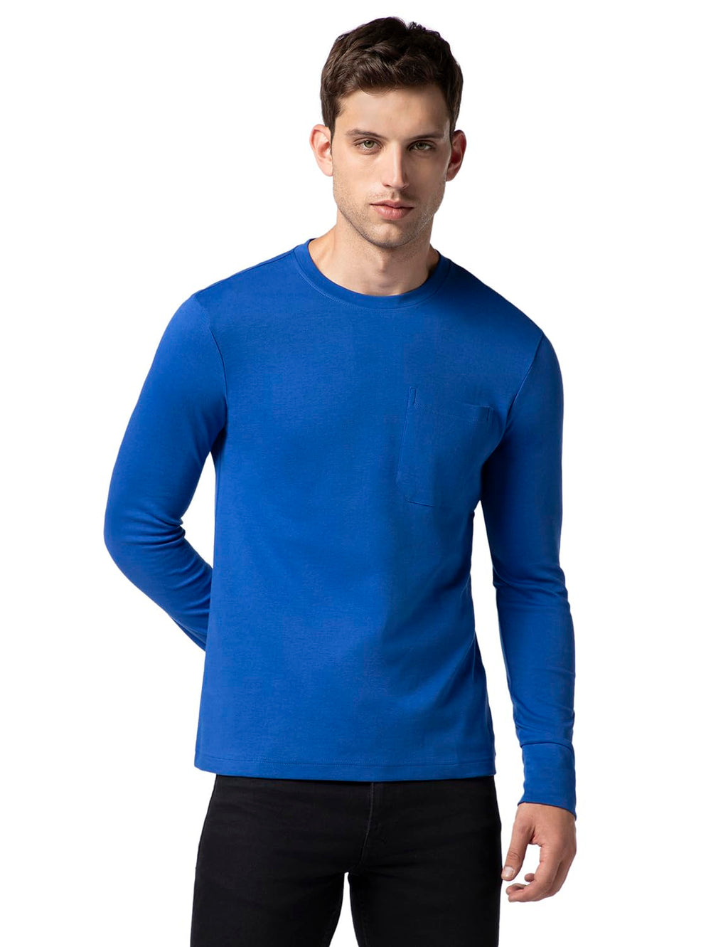 FYLTR Mens Casual Crewneck Full Sleeve T-Shirt with Stab Stitched Front Pocket Detail
