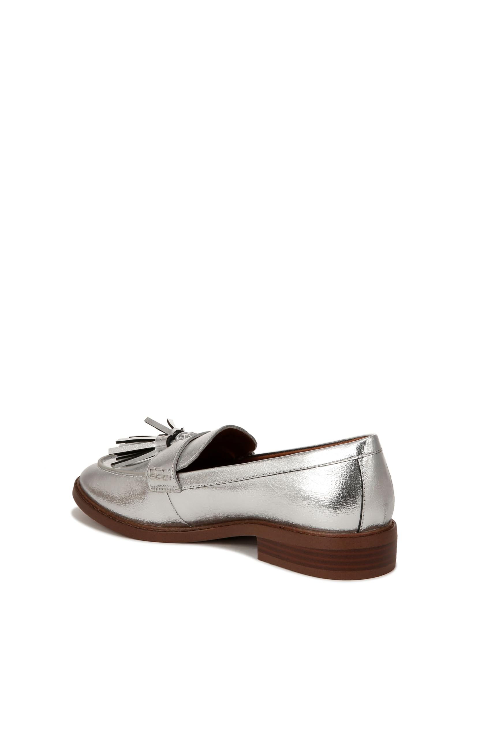Franco Sarto Womens Carolynn Low Slip On Tassel Loafers Silver Metallic 8 W