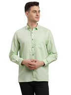 Turtle Men Cotton Linen Regular Fit Full Sleeve Pista Green Formal Shirt