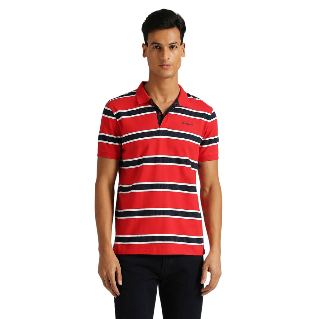 Pepe Jeans Rollins Classic Herringbone Striper Polo Red
