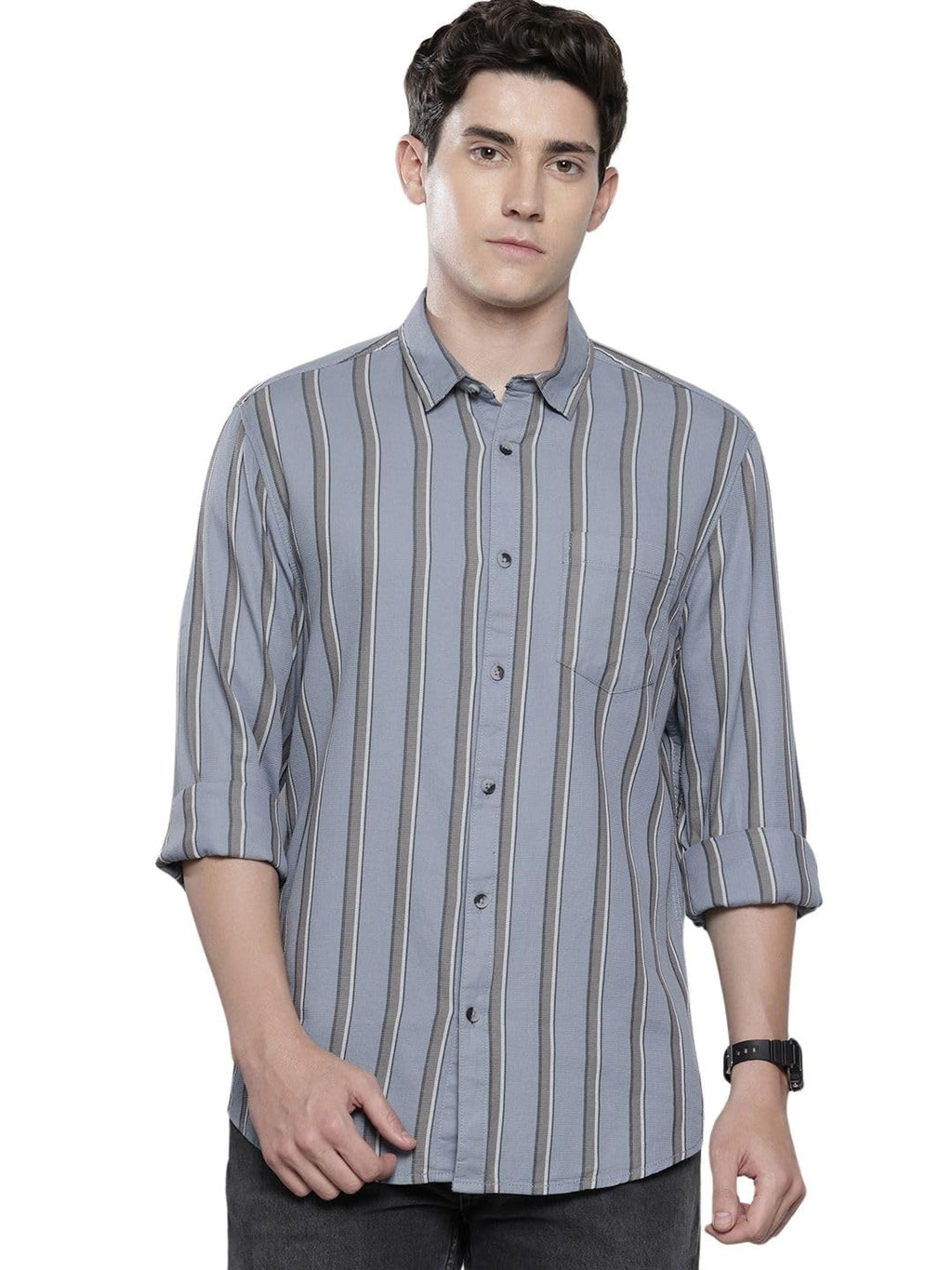 The Indian Garage Co Mens Slim Fit Striped Long Sleeves Shirt