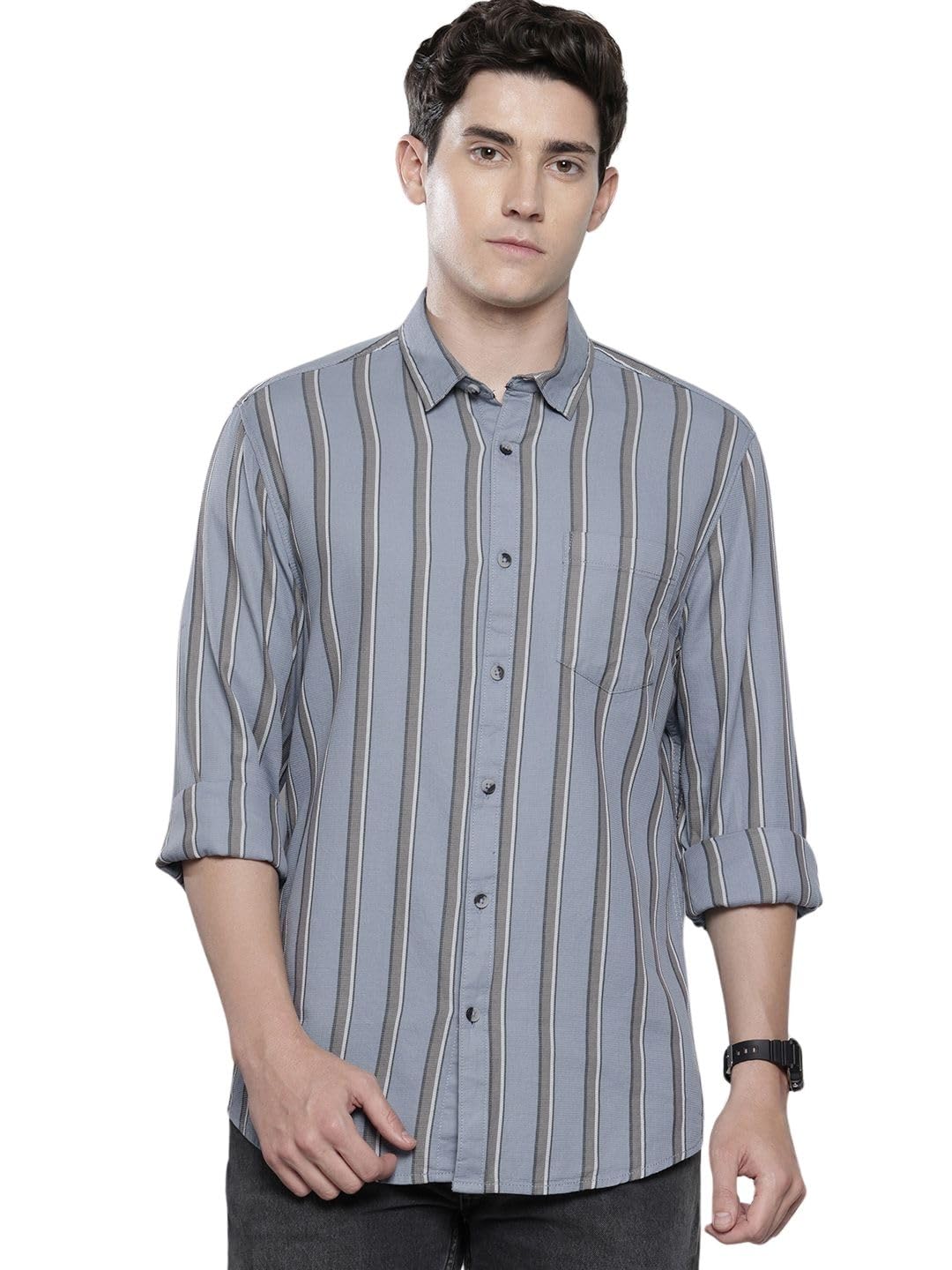 The Indian Garage Co Mens Slim Fit Striped Long Sleeves Shirt