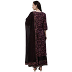 Ishin Cotton Silk Women'S Embellished A-Line Kurta Set With Sharara And Dupatta