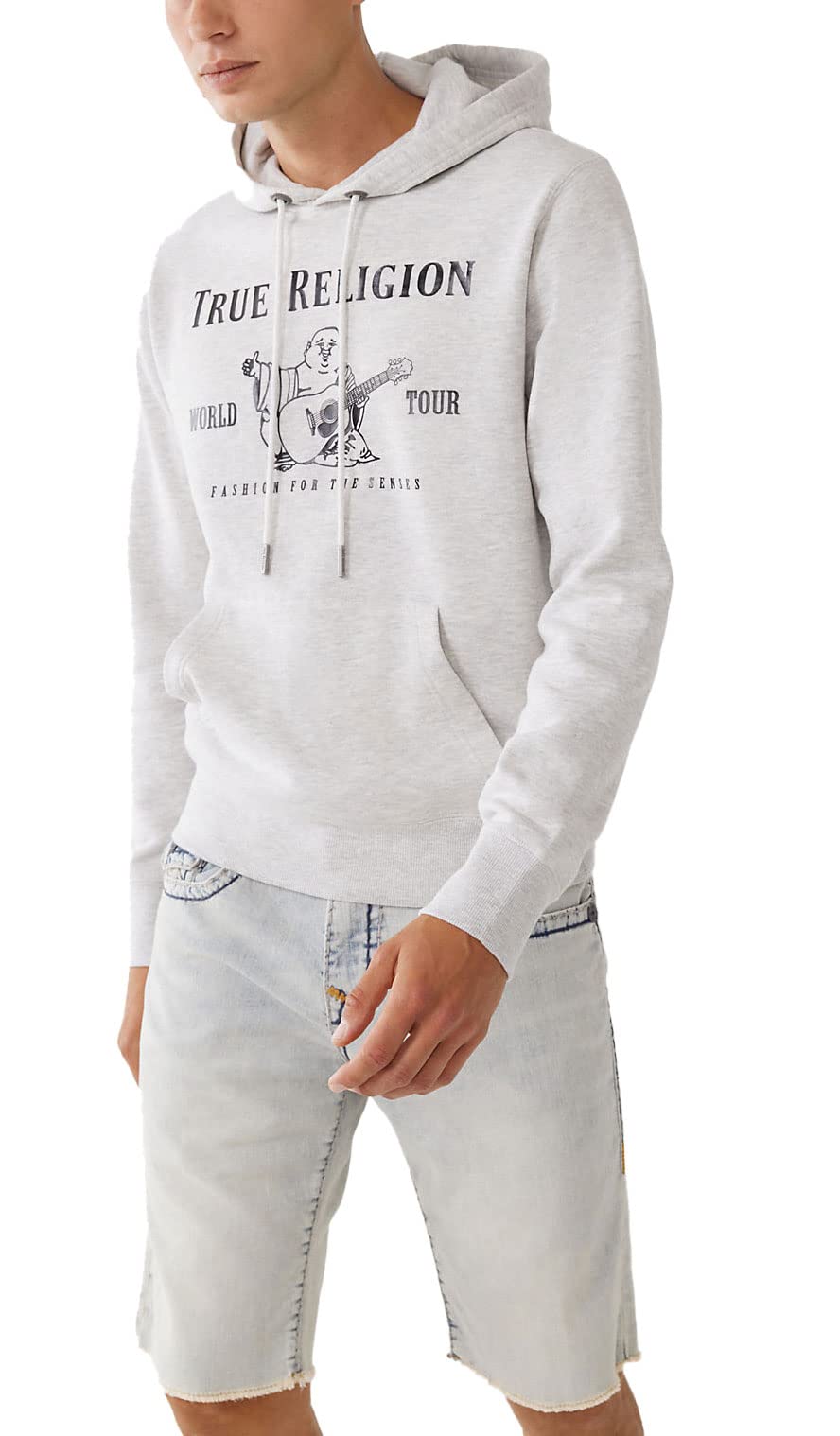 True Religion Men's Buddha Fleece Hoody, Oatmeal Heather/Metallic Blk, XX-Large