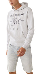 True Religion Men's Buddha Fleece Hoody, Oatmeal Heather/Metallic Blk, XX-Large