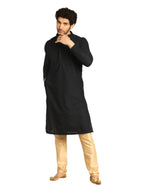 Manyavar Black Blended Cotton Self Design Kurtas For Men (Kurta Only)