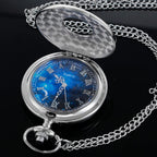 Tiong Vintage Pocket Watch Roman Numerals Scale Blue Starry Night Moon Dial Christmas Graduation Birthday Gifts Fathers Day(Silv