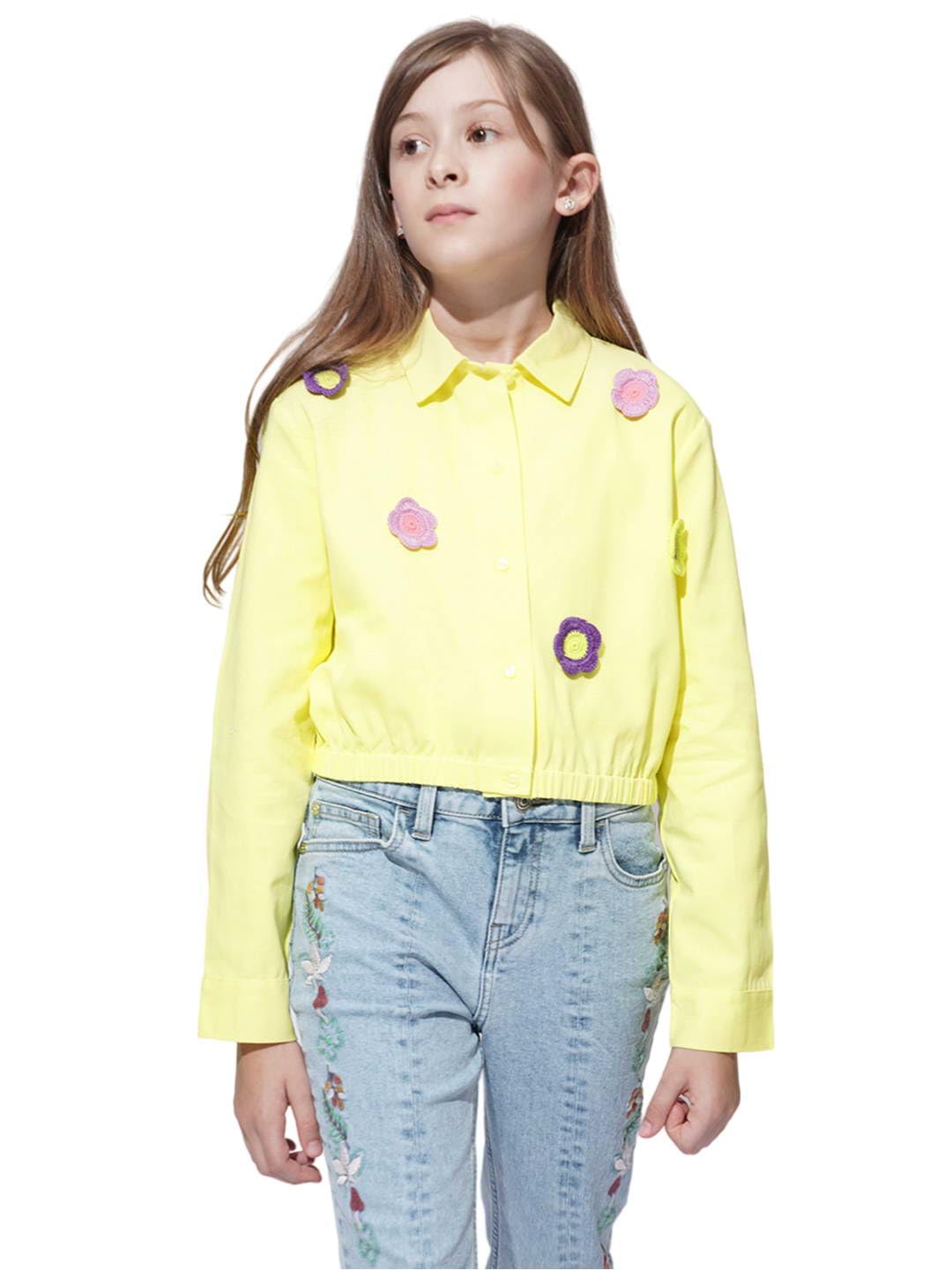 Vero Moda Girl Applique Cotton Relaxed Fit Yellow Shirt