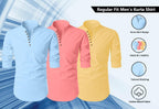 Finivo Fashion MenS Cotton Blend Regular Fit Solid Casual Kurta Shirt Pack Of 3