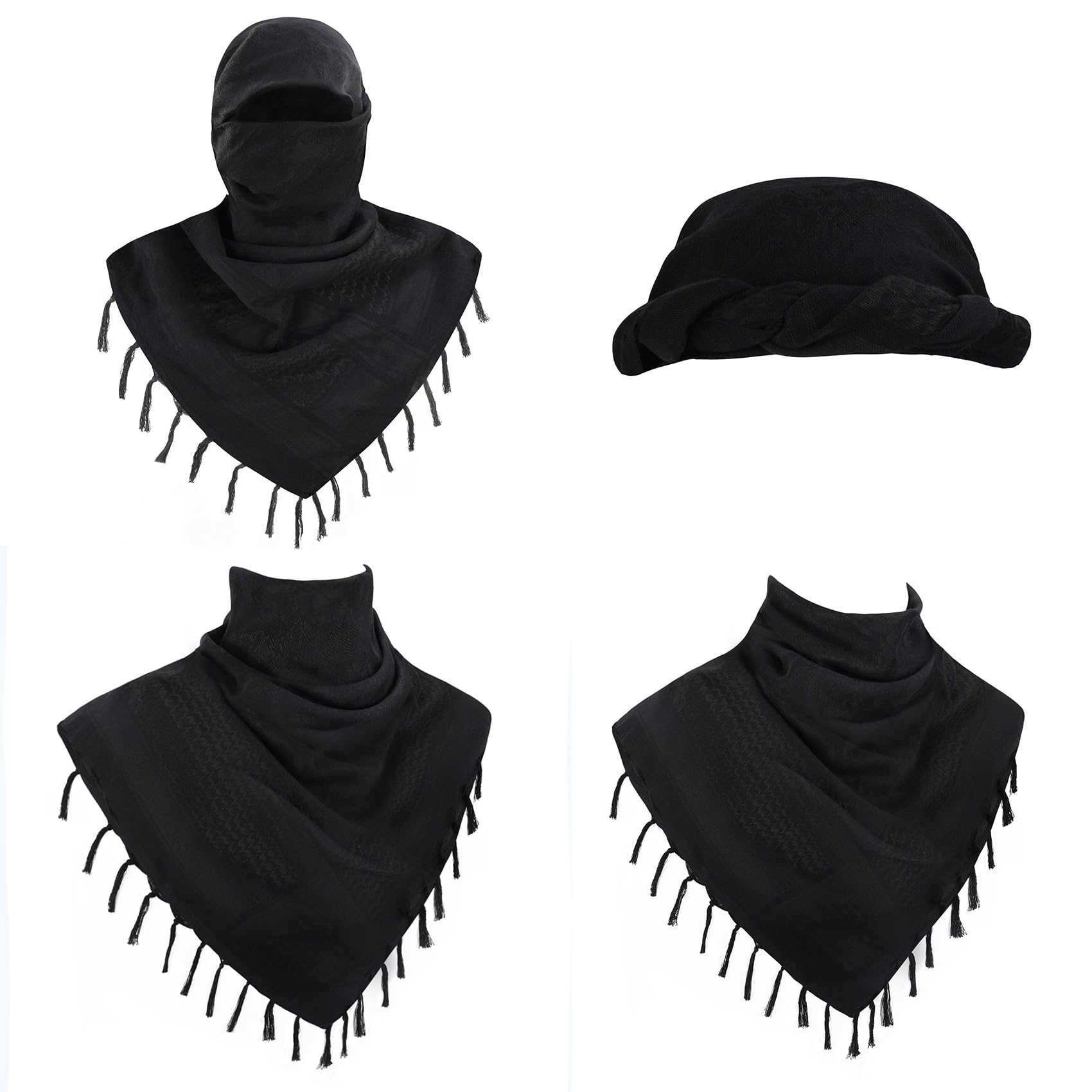 Explore Land Cotton Shemagh Keffiyeh Tactical Desert Scarf Neck Head Wrap with Tassel for Men Women (Black, One Size)