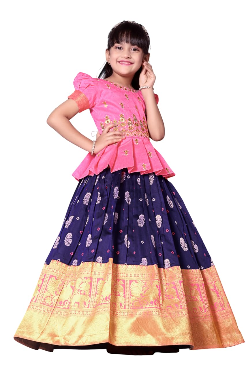 White Button New Latest GirlS Pattu Pavadai Readymade Lehenga Choli For Girls Dress